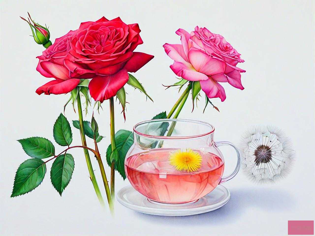 玫瑰花和蒲公英泡水喝